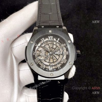 Copy Hublot Classic Fusion All Black skeleton Men Watch 43mm